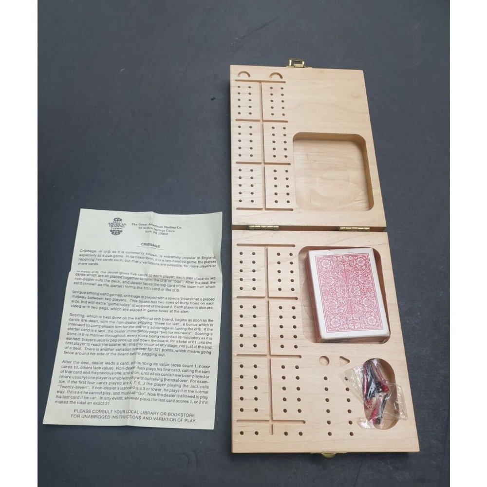 Cribbage Game Set Travel Wood Box Great American
